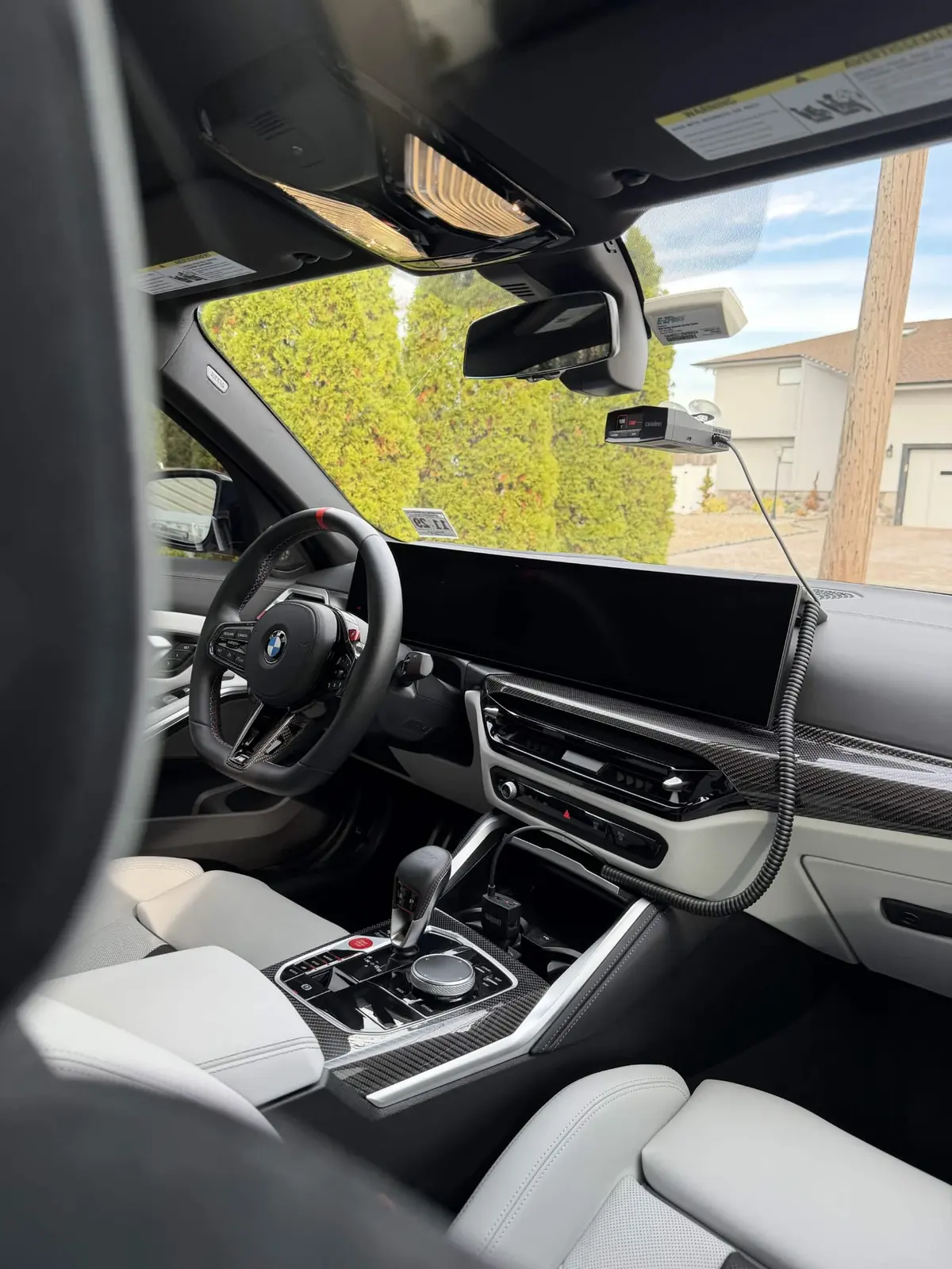 BMW M3 cabin with carbon trim and grey leather